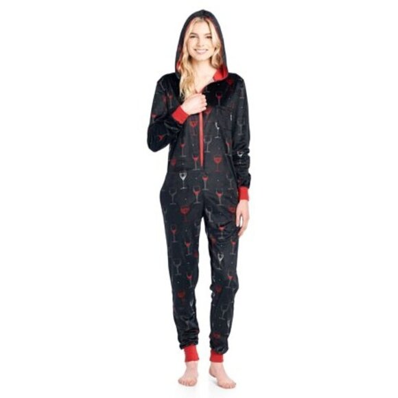 Ashford & Brooks Mink Fleece Hooded One Piece PJ's - Picture 1 of 6